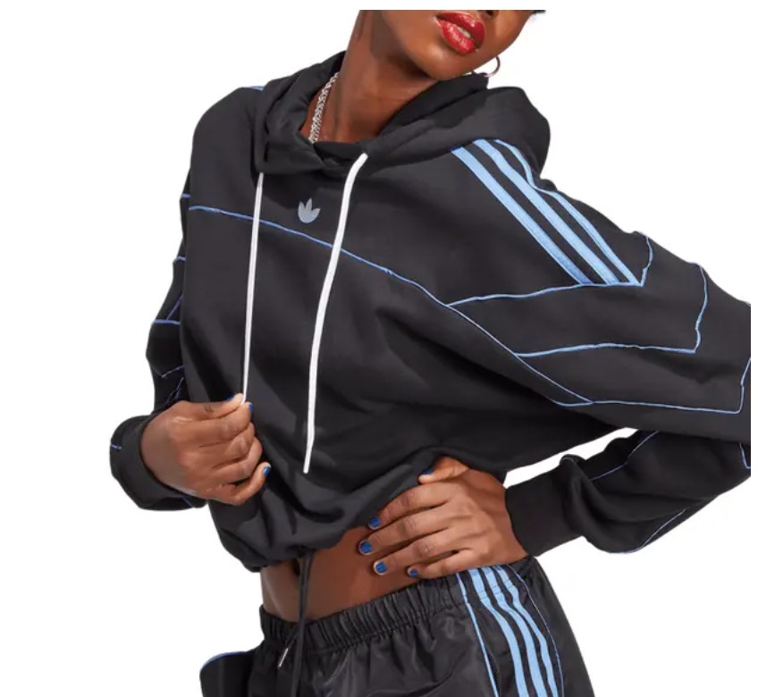Adidas Hoodie Womens Xs Gray Blue Cropped Pullover Trefoil Three Stripes